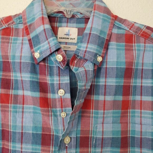 Johnnie O Hangin Out Mens M Plaid Button Up Shirt Short Sleeve Cotton JMWS4420 - Picture 2 of 16
